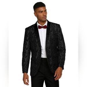 Coofandy Men's Elegant Black Paisley Blazer ,sz Large NWT Polyester black tie